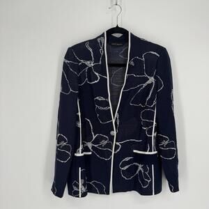 Ming Wang Navy and White Floral Sweater